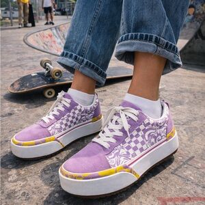 White & Lavender Platform Sneakers - Women